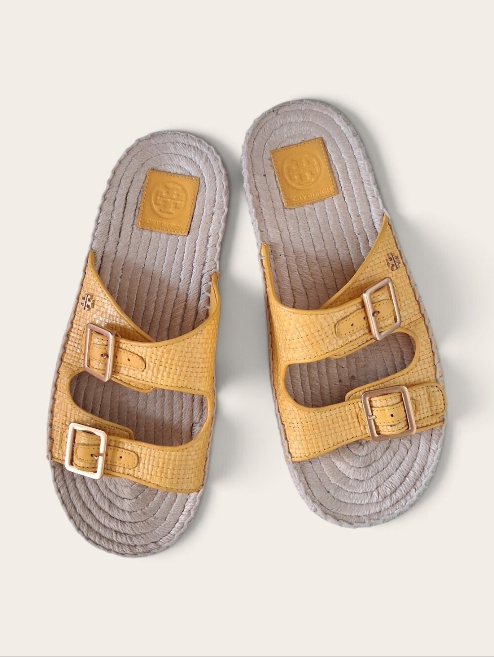 Tory Burch Selby Espadrille Two Band Woven Leather Slide Sandals - Size 8.5